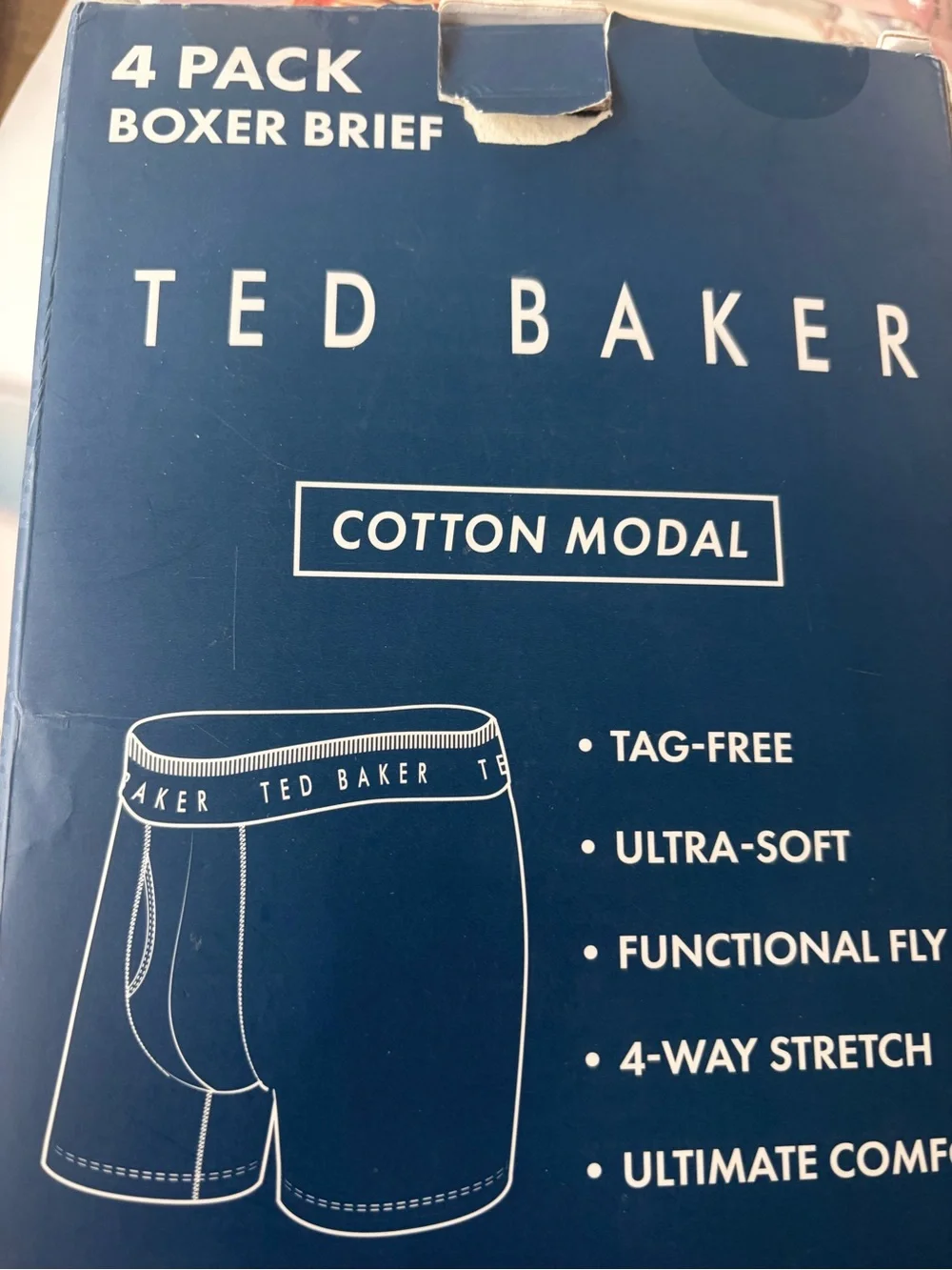 Ted Baker Men's Boxer Brief 4-Pack in Black with Blue Accents new